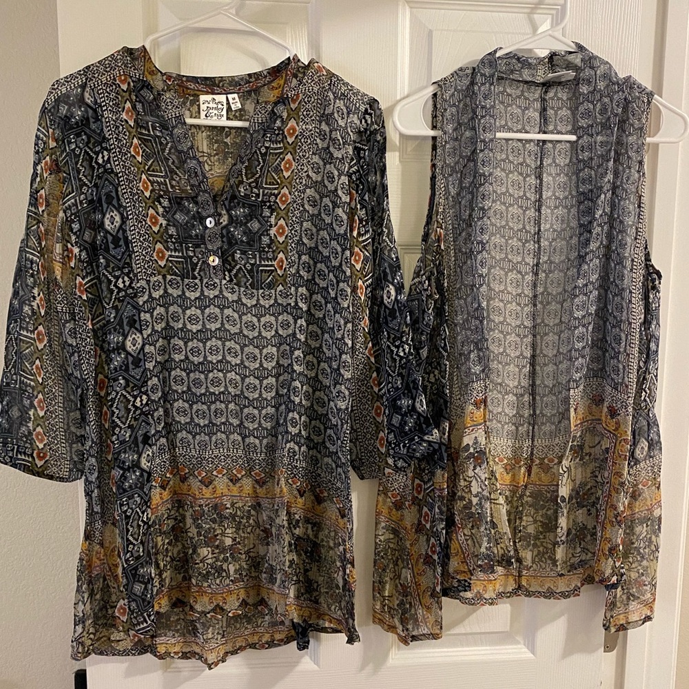 Matching sheer blouse and cover up